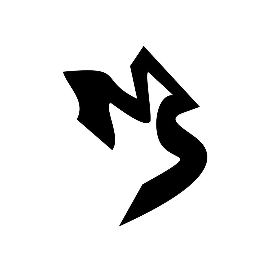 Black logo on a white background